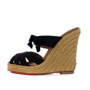 Christian Louboutin ウェッジソールサンダル ハイヒール リボン 36 23cm 黒 ブラック