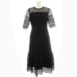 21AW ワンピース カットワークレース ロング シースルー 半袖 36 S 黒 ブラック