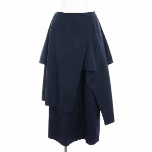 19SS ストレッチコットン レイヤードワイドパンツ ロング 38 M 紺 ネイビー