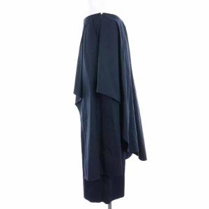 ENFOLD 19SS ストレッチコットン レイヤードワイドパンツ ロング 38 M 紺 ネイビー