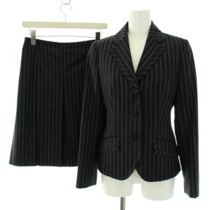 スーツ セットアップ 上下 テーラードジャケット シングル 3B サイドベンツ スカート ひざ丈 フレア ストライプ 裏地花柄