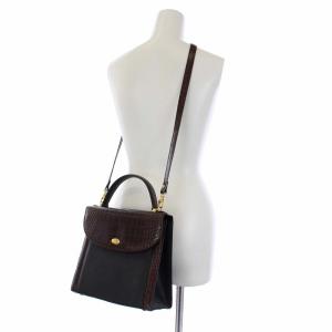 BALLY ハンドバッグ ショルダーバッグ 2WAY クロコ型押しレザー 茶 黒 ブラウン ブラック
