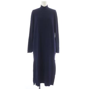 GRACE CONTINENTAL セットアップ 上下 リブニット ワンピース イージーパンツ 長袖 ロング ハイネック スリット 36 S 紺 ネイビー