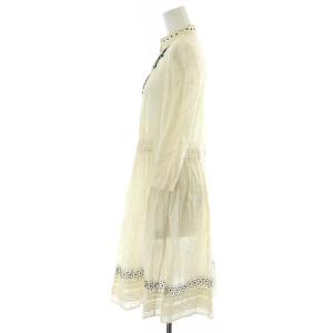 Lois CRAYON ワンピース ひざ丈 7分袖 刺繍 コットン M ベージュ