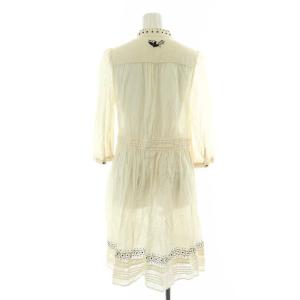 Lois CRAYON ワンピース ひざ丈 7分袖 刺繍 コットン M ベージュ