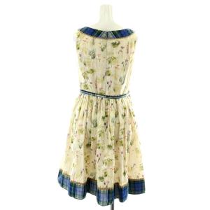 Lois CRAYON ワンピース ひざ丈 ノースリーブ 花柄 チェック柄 M マルチカラー アイボリー 青 ブルー 緑 グリーン