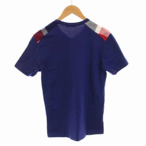 BLACK LABEL CRESTBRIDGE Tシャツ カットソー 半袖 チェック切替 Vネック 2 M 青 ブルー