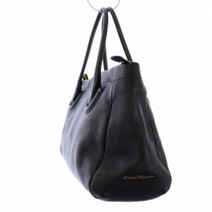 Salvatore Ferragamo トートバッグ ハンドバッグ ガンチーニ シボ革 黒