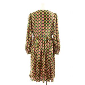 kate spade new york ワンピース ロング ミモレ フレア 長袖 ギャザー 総柄 パールボタン 2 S マルチカラー