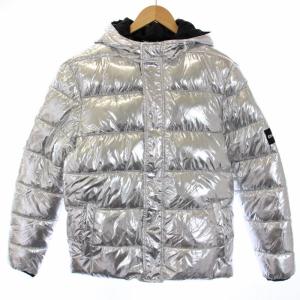 中綿ジャケット フード ジップアップ ロゴ ナイロン 16 XL シルバー