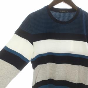 BLACK LABEL CRESTBRIDGE Tシャツ カットソー ロンT クルーネック プルオーバー ボーダー 千鳥柄 長袖 M 紺 ネイビー マルチカラー