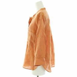 MARGARET HOWELL 22SS FINE LINEN七分袖シャツ ブラウス 麻 リネン 比翼ボタン 2 M ピンクベージュ