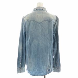 POLO RALPH LAUREN ウエスタンシャツ 長袖 デニム USED加工 ダメージ加工 M ライトブルー