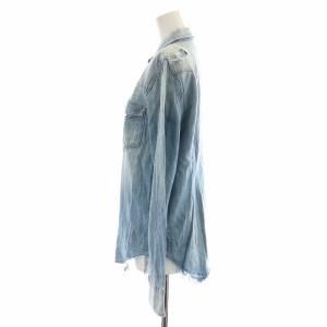 POLO RALPH LAUREN ウエスタンシャツ 長袖 デニム USED加工 ダメージ加工 M ライトブルー