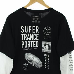 DIESEL Tシャツ カットソー ロンT 長袖 フェイクレイヤード プリント ロゴ M 黒 ブラック 白 ホワイト