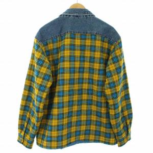 DIESEL S-BUNデニム切替チェックジャケット 中綿 M 黄色 イエロー 青 ブルー