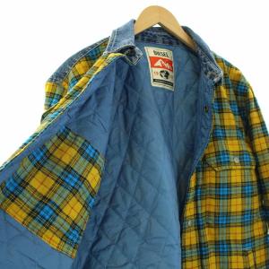 DIESEL S-BUNデニム切替チェックジャケット 中綿 M 黄色 イエロー 青 ブルー