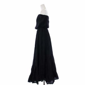 MARIHA ベアトップ ロングワンピース ギャザー フレア 黒 ブラック