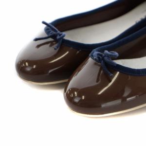 Repetto 18SS バレエシューズ パンプス フラット リボン エナメル 39 25cm 茶色 ブラウン 紺 ネイビー 51182-1-00499