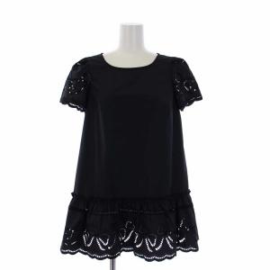 22年製 チュニック ブラウス 半袖 刺繍 36 S 黒 ブラック PM-210311