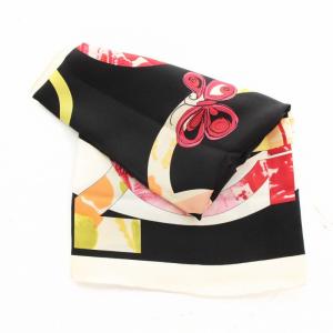 Salvatore Ferragamo ガンチーニ スカーフ ポケットチーフ 総柄 シルク 黒 ブラック 白 ホワイト