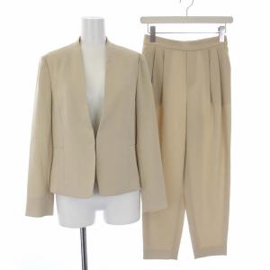 スーツ セットアップ 上下 ノーカラージャケット テーパードパンツ スラックス 38 34 M XS ベージュ
