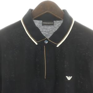 EMPORIO ARMANI ポロシャツ 半袖 ハーフボタン ロゴ 鹿の子 大きいサイズ XXL 黒 ブラック 白 ホワイト 茶 ブラウン