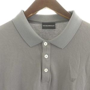 EMPORIO ARMANI ポロシャツ 半袖 ハーフボタン ロゴプリント 鹿の子 大きいサイズ XXL グレー