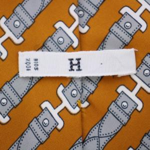 HERMES ネクタイ 総柄 シルク フランス製 オレンジ グレー