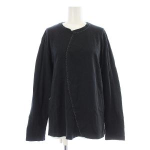 Tシャツ カットソー ロンT 長袖 クルーネック ステッチ コットン 2 M 黒 ブラック