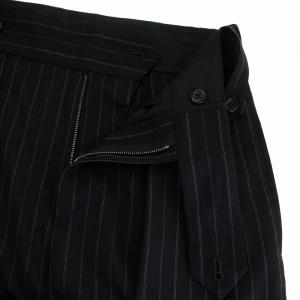 MARGARET HOWELL 19SS フォックスブラザーズ セミワイドパンツ スラックス ツイルタック ストライプ ウール 3 L 紺 ネイビー 白 ホワイト