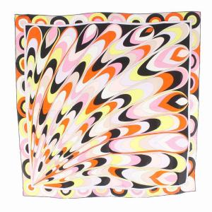 スカーフ チーフ 大判 プッチ柄 絹 シルク ピンク オレンジ 黒 ブラック マルチカラー
