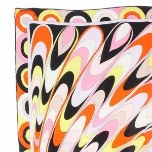 Emilio Pucci スカーフ チーフ 大判 プッチ柄 絹 シルク ピンク オレンジ 黒 ブラック マルチカラー
