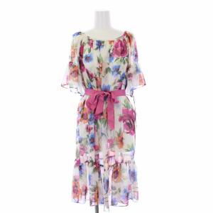 シアー花柄ワンピース 半袖 ひざ丈 38 M マルチカラー