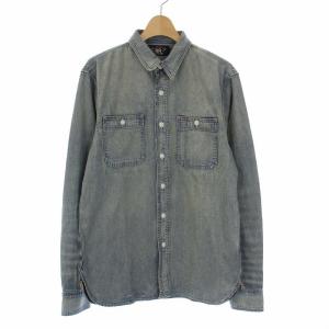 22AW ハンドディストレスト ウォッシュ デニムシャツ S ブルー