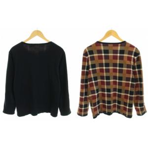 BLACK LABEL CRESTBRIDGE ダブルフェイスカットソー Tシャツ ロンT 長袖 リバーシブル ロゴ刺繍 チェック柄 M 黒 ブラック 茶 ブラウン