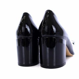 Salvatore Ferragamo ALICE ヴァラリボン パンプス チャンキーヒール エナメル 24cm ブラック