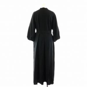 ADORE ライトグログランマキシワンピース シャツワンピース ロング フレア ベルト ノーカラー バンドカラー 七分袖 36 S 黒