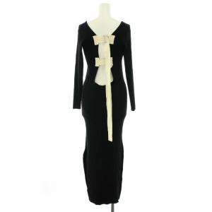 LEINWANDE バックベルトニットドレス Back Belted Knit Dress ニットワンピース ロング 長袖 リブ編み F 黒 ブラック