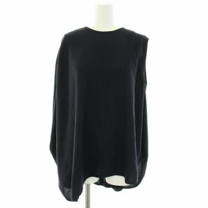 18SS リネンライクサークルドレープPO ブラウス シャツ ノースリーブ 変形 アシンメトリー 38 M 紺 ネイビー