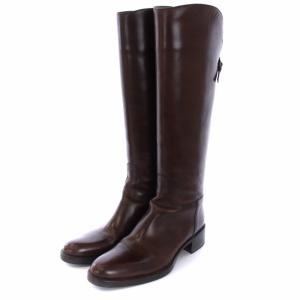 SARTORE ロングブーツ チャンキーヒール ベルト レザー 37 24cm 茶 ブラウン