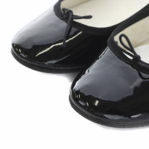 Repetto バレエシューズ パンプス フラット アーモンドトゥ リボン エナメル 39 25cm 黒 ブラック D