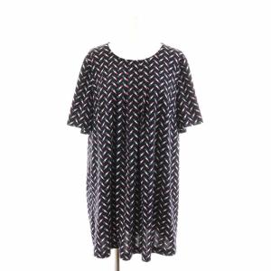 チュニック ブラウス カットソー 半袖 クルーネック 総柄 口紅 大きいサイズ 15+ 3L 紺 ネイビー ピンク 白 ホワイト