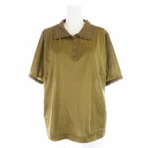 ポロシャツ カットソー 半袖 レース ビーズ 17+ 3XL カーキ
