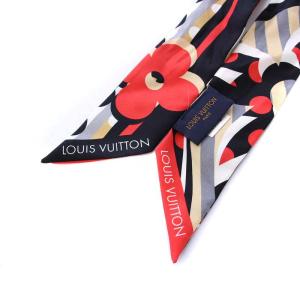 LOUIS VUITTON バンドーBB ポップ モノグラム スカーフ リボン 総柄 シルク100％ 赤 黒 M76187