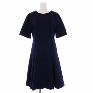 21SS ハーフスリーブポンチワンピース 半袖 ひざ丈 クルーネック 36 S 紺 ネイビー
