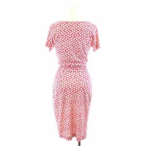 DIANE von FURSTENBERG ワンピース ロング ミモレ タイト 半袖 スクエアネック 総柄 絹 シルク 0 XS ピンク 白 ホワイト