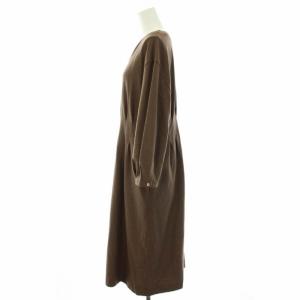 23区 ワンピース ひざ丈 Vネック 長袖 ウール 大きいサイズ 46 3XL 茶 ブラウン