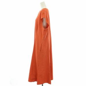 23区 ワンピース ロング キーネック 半袖 麻 リネン タグ付き 大きいサイズ 46 XXL オレンジ