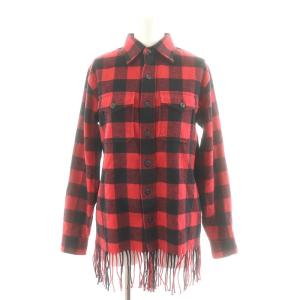 ネルシャツ 長袖 チェック フリンジ XXS 赤 レッド 黒 ブラック